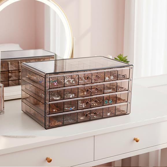 Earring Storage Box Organizer 3 Drawers Acrylic Jewelry Storage Box Holder Transparent Jewelry Display Stand with 72 Cells Gift for Women Girls