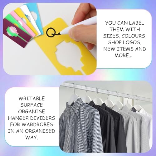 9 Pcs Closet Rack Dividers - 8 Colors Rectangular Plastic Hanging Clothing Hanger Dividers with Bonus Marker, Writable Reusable Closet Separators for Wardrobe Sorting Clothes Size Color Brand - Image 3
