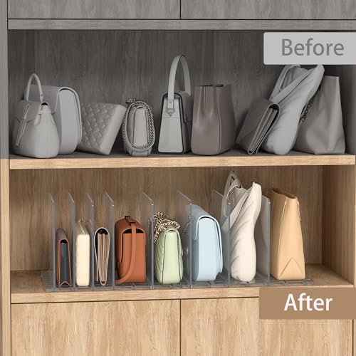 SortNStore Bag & Purse Organizer for Closet: Adjustable Clear Handbag Storage Shelf - Plastic Clutch Dividers for Closet Organizers and Storage - Keep Carteras & Pocketbook Upright (Pack of 3) - Image 6