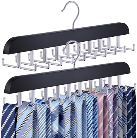 Tie Rack Hanger for Closet,2 Blet Organizer for Men with 20 Foldable Hooks by Liangmall