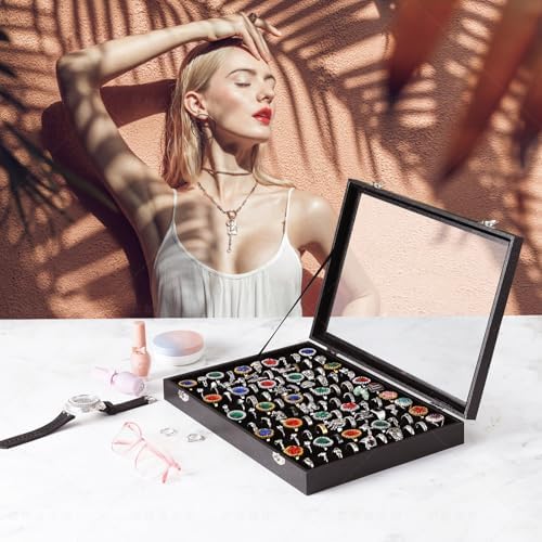 Pangkeep Ring Organizer Display Case,Black Jewelry Storage Tray,100 Slots - Image 6