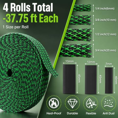 Tatuo 151 ft Braided Cable Sleeve Expandable Wire Sheathing(Green, Black) - Image 2