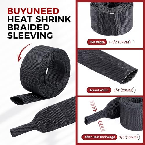 Heat Shrink Wire Loom 2:1 Shrinkable Braided Cable Sleeve 3/4 Inch ID-128ft Abrasion Protection Flexibility Fabric Wiring Harness Cover Sheath - Image 2