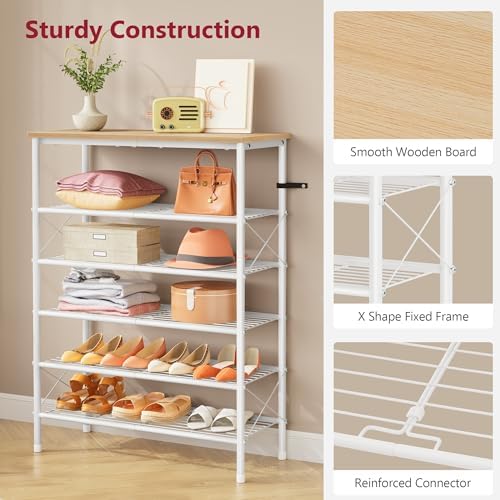 Tajsoon 6 Tier Shoe Rack for 20-24 Pairs of Shoes, White Log - Image 5