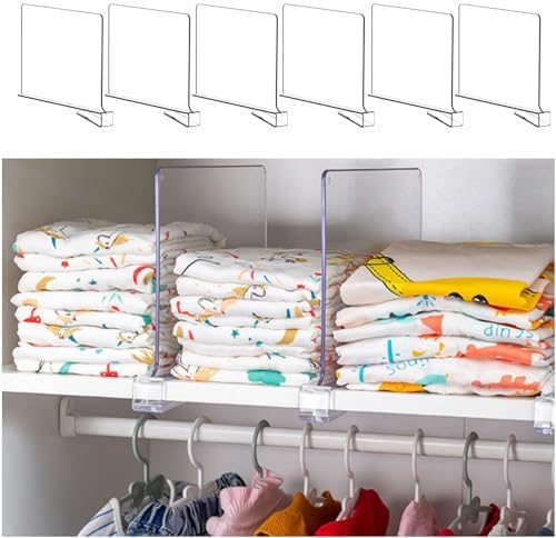 Yieach 6 Pack Clear Acrylic Shelf Divider for Closet Organization - 9.2″ Tall Closet Dividers for Wood Shelves,Cupboard,Vertical Shelf Separators in Closet for T-Shirt,Purse,Handbag,Sweater Organizer by Yieach
