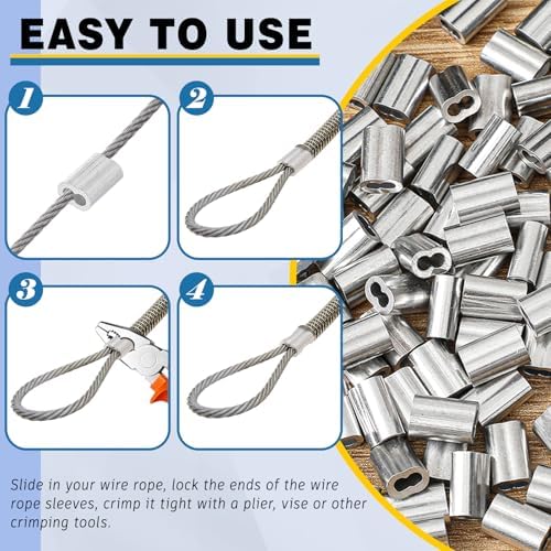 200 Pcs 3/32" Aluminum Crimping Loop Sleeve, Cable Crimps Ferrules, Silver - Image 4