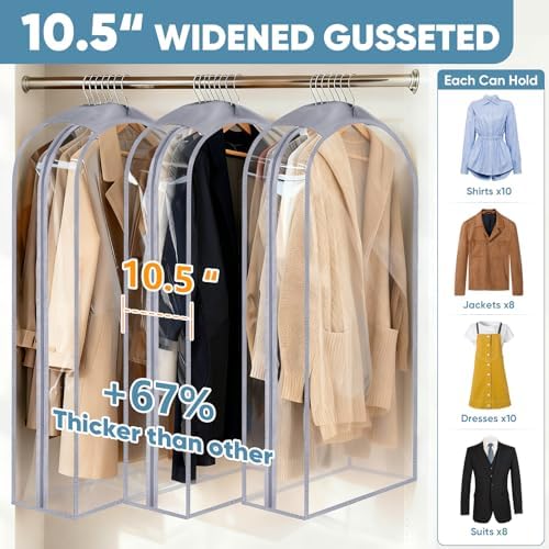 BALEINE 9PK Clear Garment Bags for Hanging Clothes, 48" Dress Suit Bag - Image 3