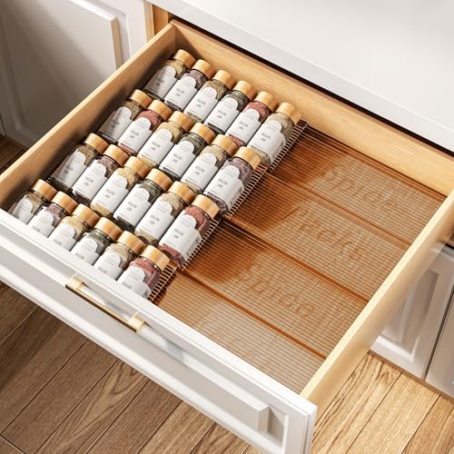 PanPanPal Spice Drawer Organizer, 4 Tier- 4 Pack Amber Acrylic Drawer Seasoning Organizer, Expandable From 11'' to 22'' Kitchen Spice Rack Organizers and Storage for Drawer (Jars not included) by PanPanPal