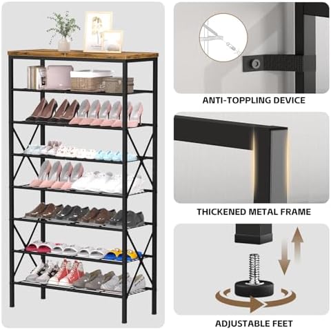 8 Tiers Tall Shoe Rack Organizer, Large Capacity Shoe Rack Holds 32 Pairs of Shoes, Durable and Stable, Adjustable Metal Shelf Stackable Shoe Shelf for Entryway, Hallway, Living Room, Closet - Image 6