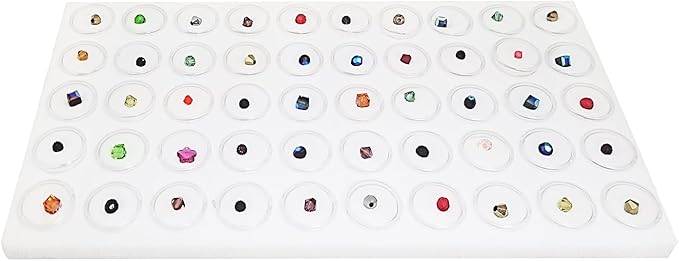 MOOCA Glass Top Black Jewelry Display Case 50 Gem Jars, Ring Box, Jewelry Organizer, Gem jar storage, Glass Display Box, Ring storage White Tray with Gem Jar