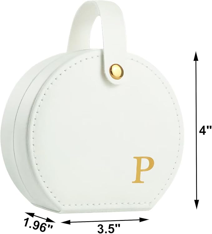 Travel Jewelry Case, Elegant Half-Moon Design with Golden Accents, Detachable Handle, White Personalized Accessory Organizer, Fashion-Forward Gift for Women and Teens(P)