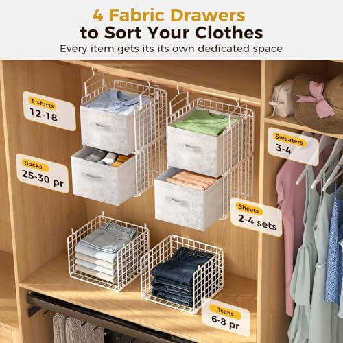 4 Tier Hanging Closet Organizer with 4 Drawers, White - Image 3