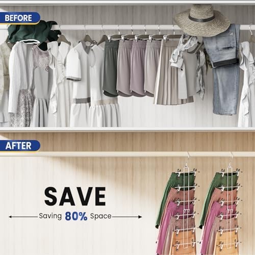 DAMITA Skirt Pants Hangers with Clips Space Saving Hanging Closet Organizer 6 Tiers Hanger with 360° Swivel Hook, Finger-Safe Design- College Dorm Room Apartment Essentials 4-Pack - Image 5