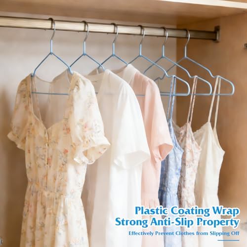150 Pack Clothes Hangers,Non Slip Blue Plastic Coated Metal Coat Hanger for Closet,Sturdy Thin Hangers Bulk Space Saving Hangers for Pants,Skirt,Shirt,Dress,Tie - Image 6