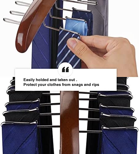 Tie Rack Tie Hanger 24 Hooks Wooden, Tank Top Hanger,Belt Organizer for Closet,with Upgraded 360°Rotating, Belts Scarves Accessories for Bras,Tank Tops,Camisoles… - Image 3