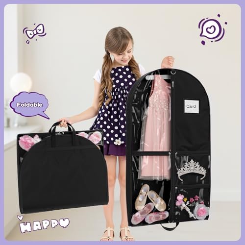 2Pack Dance Garment Bags for Dancers, 40" Garment Bags for Hanging Clothes with 3 Clear Zipper Pockets, Cheer Uniform Garment Bag for Suits, Travel & Sports Jersey, Cheer Uniform(Black, 2Pack 40") - Image 5