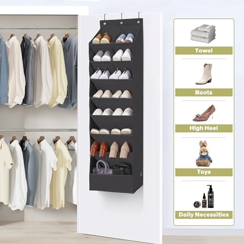 Over Door Organizer with 10 Extra Large Pockets, 23 Pairs Shoes Large Capacity Hanging Storage Organizer for Shoes, Diapers, Black, 8 Layers, 2-Pack - Image 3