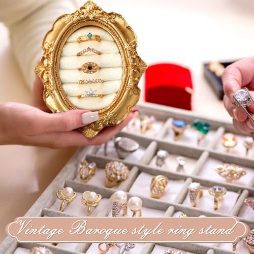Liliaafar Vintage Ring Holder Oval Gold Ring Wedding Display - Image 4