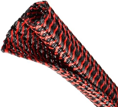Split Wire Loom Tubing, Cable Protector Sleeve, Braided Cable Management for TV/Computer/Home Theater/Engine Bay, Cord Protectors from Pets No Chew (Red and Black, 3/8"-10ft) by ConveniencetoYourLife