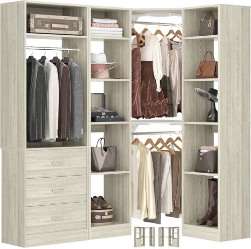 Besiost Corner Closet System with 3 Drawers, Corner Closet Organizer System by Besiost