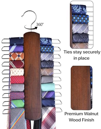 Umo Lorenzo Premium Wooden Tie and Belt Hanger - Gift Set for Men - Walnut Wood Organizer and Storage Rack - Image 3