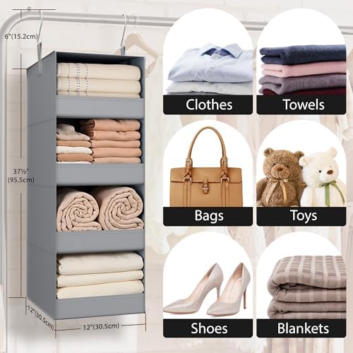 GRANNY SAYS 4-Shelf Hanging Organizer, Closet Hanging Shelves, Closet Hanging Storage Organizers, Organization for Bedroom, Living Room, Baby Nursery, Camper Accessories, Gray, 1-Pack - Image 3