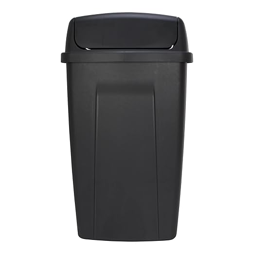 13-Gallon Black Plastic Kitchen Trash Can with Swing Top Lid
