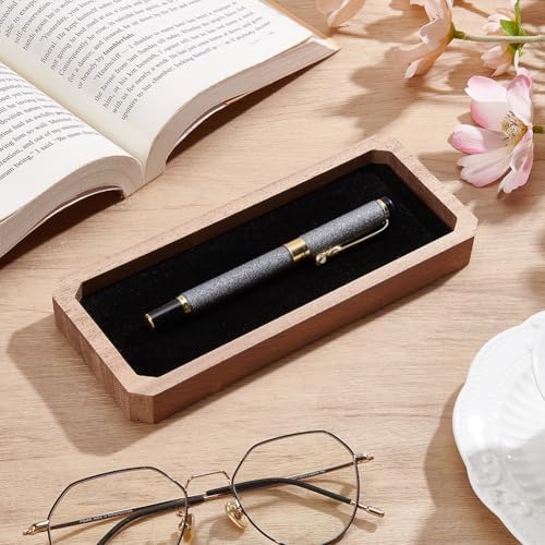 INFUNLY Walnut Pen Gift Box 7.5x3.2x0.8 Inches Brown Pen Case with Velvet Padding Ballpoint Pen Box Wood Lid Jewelry Display Case Rectangle Pen Tray for Jewelry Birthday Gift Souvenir Business Gift - Image 5