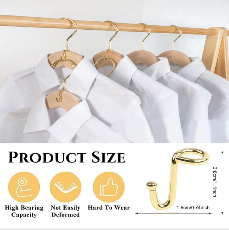 Clothes Hanger Connector Hooks, 36 Pack Gold Metal Cascading Extender Clips, Sturdy Mini Hanger Hooks for Velvet Hangers, Closet Space Saving Organizer - Image 3