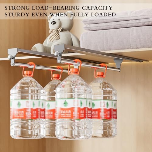 2 Pack Pull Out Closet Rod, 13.7inch Heavy Duty Pants Rack, Adjustable Clothes Hanger Rail, Space Aluminum Valet Rod, Top Mounted Wardrobe Clothes Organizer, Closet Storage for Trousers Coats Gray - Image 5