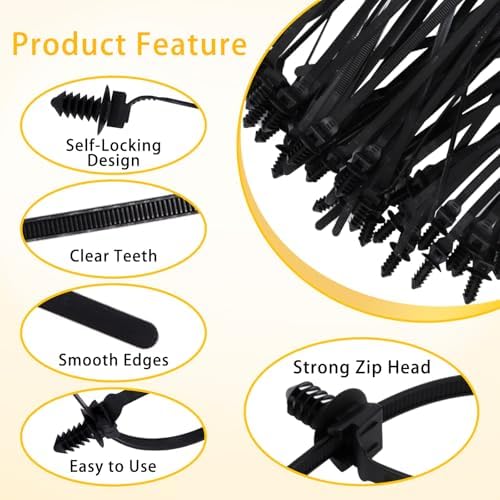 50 PCS Push Mount Zip Ties, 8.3 Inch Nylon Car Mount Wire Ties Snap in Cable Zip Ties, Black Push Mount Cable Ties Automotive Zip Ties Wire Harness Clips for Wire Tying (8.3" L x 0.2" W) - Image 3