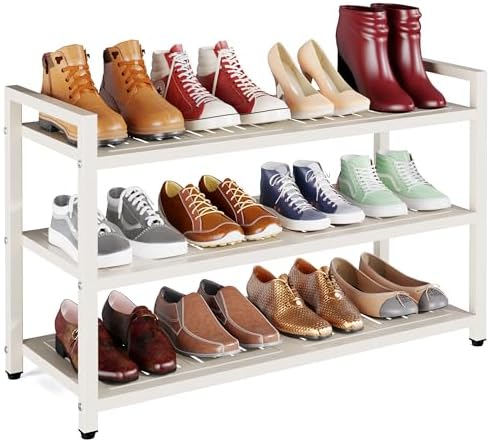 3-Tier Heavy Duty Metal Shoe Rack, 200 LBS Load Capacity, Sturdy Free Standing Shoe Storage Organizer, Holds 9-12 Pairs, 28.7" W x 9.8" D x 19.7" H White for Entryway, Closet, Bedroom & Dorm by CCDVVD