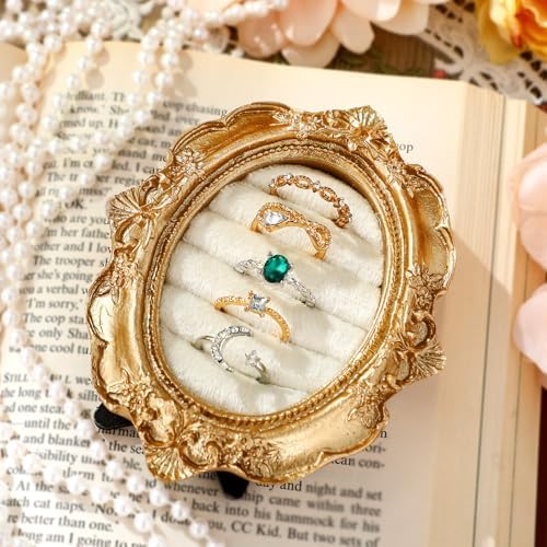 Liliaafar Vintage Ring Holder Oval Gold Ring Wedding Display - Image 6