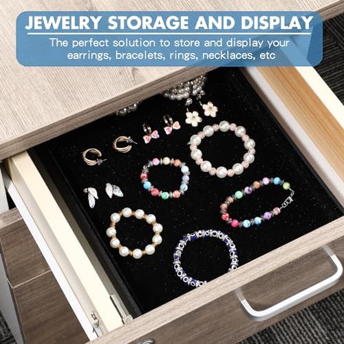Quelay Velvet Stackable Jewelry Tray Showcase Display, Jewelry Organizer Tray Bracelet Ring Earring Necklace Organizer Empty Plate for Drawers Countertop (Black,20 Pcs) - Image 6