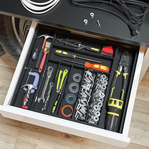 Utensil Organizer Silverware Drawer Organizer - Bamboo Expandable Cutlery Tray with Dividers for Utensil Holder Office Storage Makeup Desk Drawer Tool Organization W13.5"-19.5" x L17.5" x H2.5"(Black) - Image 5