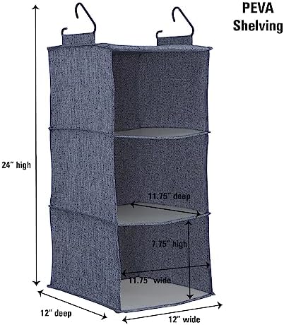 Household Essentials Hanging Cotton Blend Closet Organizer with 3 Storage Shelves, Denim - Image 3