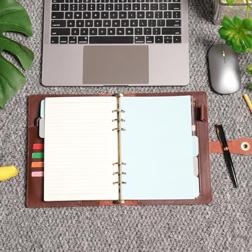 Wonderpool A5 Binder Journal Leather Spiral Notebook Refillable College Ruled Paper, Budget Binder Rings Diary Organizer with Pen for Office School Travel Business Planning Writing (Coffee,A5) - Image 3