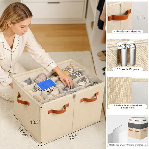 TOPIA HOME Shoe Organizer for Closet 2 Pack, Foldable Shoe Box with Adjustable Dividers and Clear Cover, Space Saving Shoe Storage Organizer Cabinet with Reinforced Handles, Fits 32 Pairs TP12J - Image 2