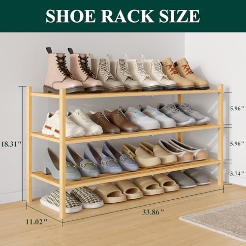 Smiry Bamboo Shoe Rack, 5 Horizontal Slats, 3 Tier - 33.9" Wide, Natural - Image 2