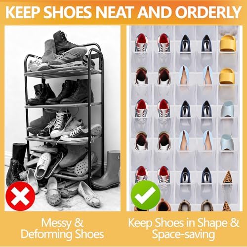 Over the Door Shoe Organizer, 40 Large Mesh Pockets Hanging Shoe Rack Organizer for Closet Behind The Door Storage Holder for Entryway Bedroom Dorm White - Image 4