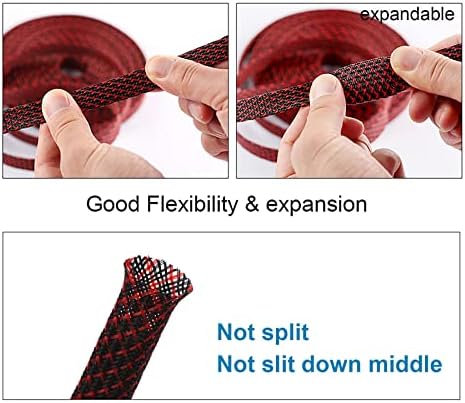 25ft - 3/4 inch PET Expandable Braided Sleeving – BlackRed – Alex Tech Braided Cable Sleeve - Image 5