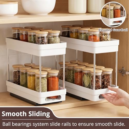 3 Pack Pull Out Spice Rack Organizer for Cabinet, Slide Out Spice Racks Organizer, Spice Cabinet Organizers, Cabinet Size Need:12'' Highx11'' Deepx5'' Wide,Each Tier Hold 10 Spice Jar- 2 Tier,3 Colors - Image 3
