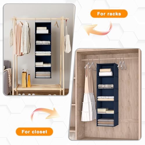 Hanging Closet Organizer 5-Shelf, Oxford Fabric Wardrobe Storage, Navy Blue - Image 5