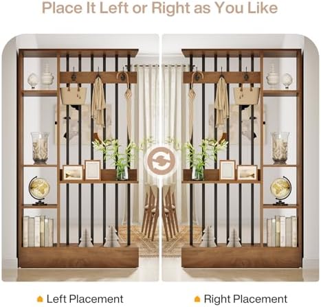 Tribesigns Wall Room Divider, Wood Freestanding Room Divider Bookcase with Shelves & Coat Hooks, 71" Modern Wall Partition for Home & Office Decorative, Brown - Image 5