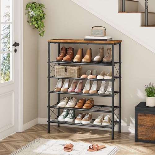 Tajsoon 6 Tier Shoe Rack for 20-24 Pairs of Shoes, Rustic Brown & Black - Image 6