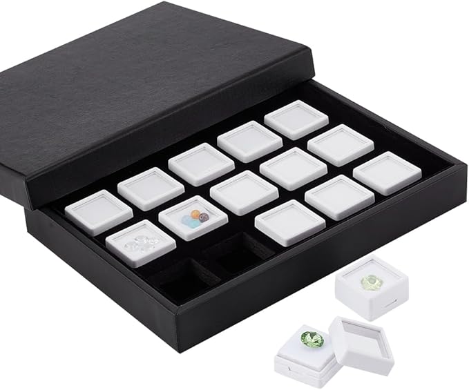 PH PandaHall 15 Gems Storage Container Gemstone Jewelry Box Diamond Stone Display Box Small Square Plastic Box Jewelry Organizer with Sponge for Gems Coins 1.16inch