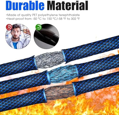 Tatuo 65.6 ft Braided Cable Sleeve Expandable Wire Sheathing(Blue, Black) - Image 4