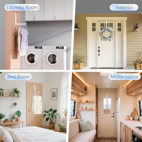 2 Pack Heavy Duty Over the Door Hanger, Compact Foldable Over Door Hook, Portable Compact Over Door Drying Rack for Laundry, Metal Over the Door Clothes Hanger, Rustproof & Waterproof (White) - Image 6