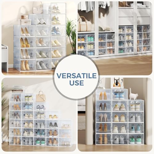 DUMOS Shoe Storage Boxes, 15 Pack Stackable Clear Shoe Containers with Lids, Display Sneaker Case Organizer for Closet, Under Bed, Entryway,White, Fit Size 11 - Image 4