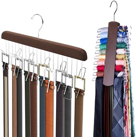Umo Lorenzo Premium Wooden Tie and Belt Hanger - Gift Set for Men - Walnut Wood Organizer and Storage Rack by UMOLORENZO